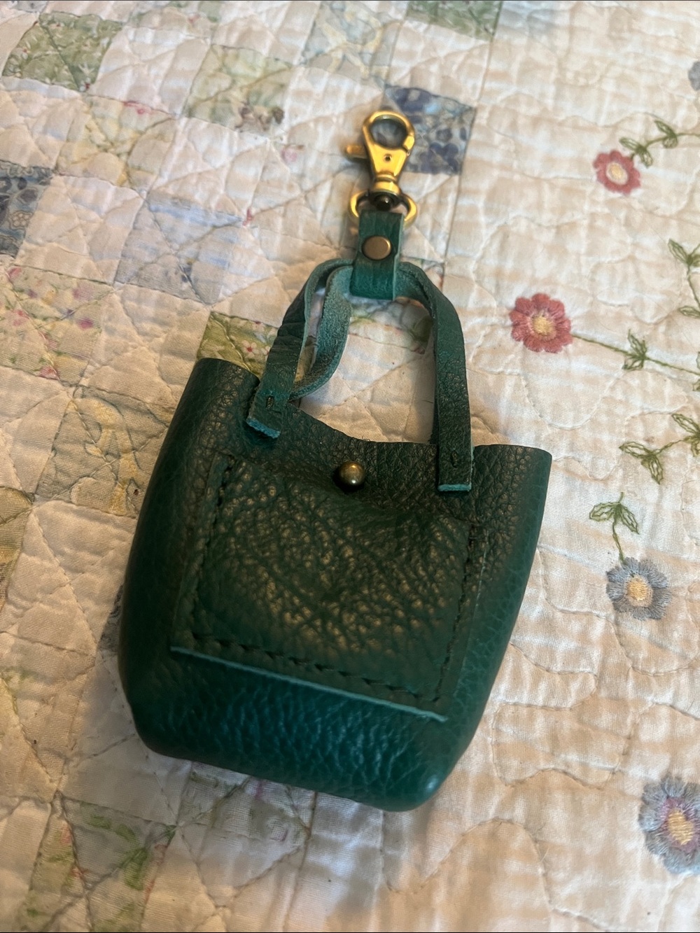 Green Leather Mini Tote Keychain - Portland Leather Bag Charm - NWOT